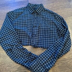 J. Crew Cropped Black and White Plaid Shirt